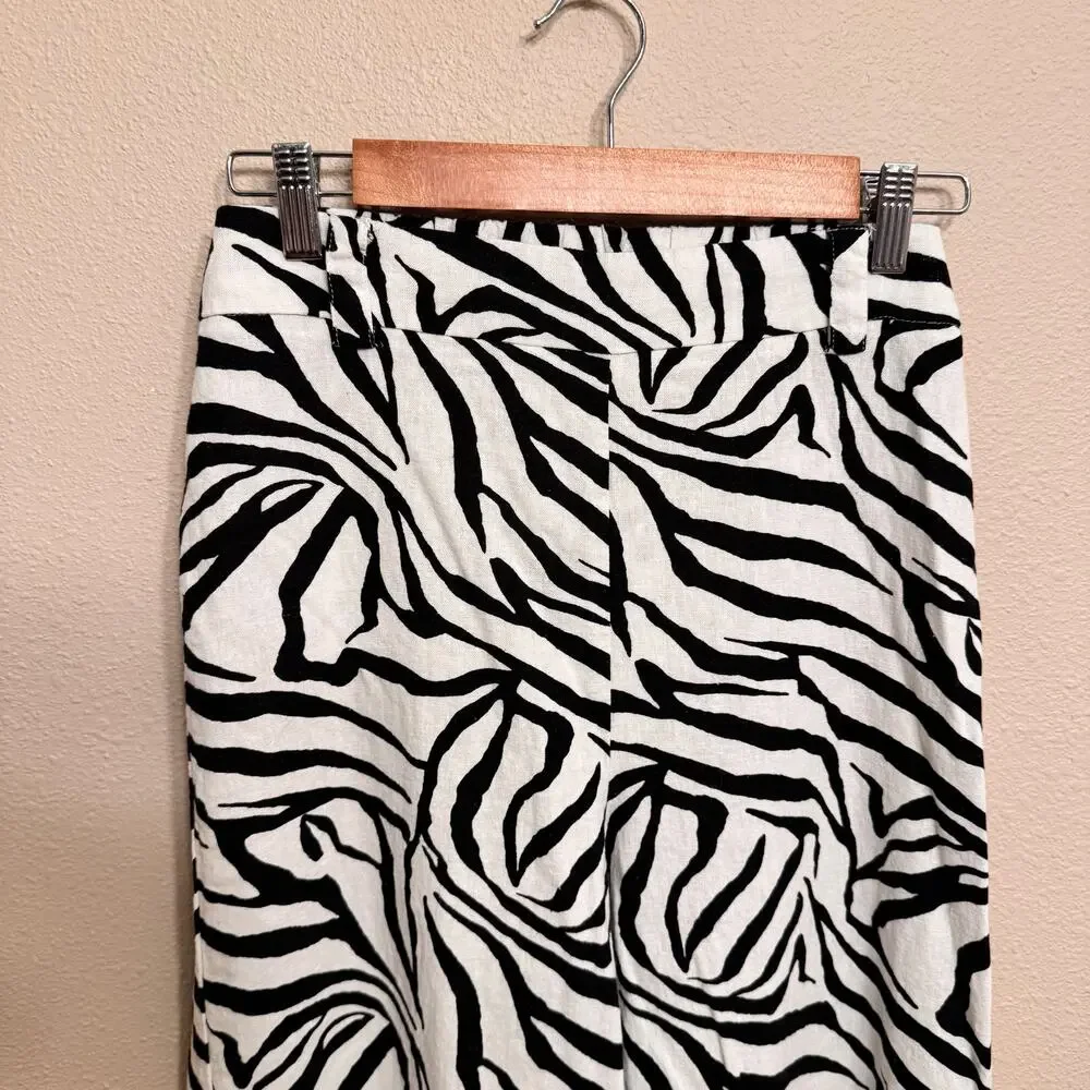 Rachel Zoe Zebra Print Wide Leg Pull On Pants Linen Blend Women's Size M Boho - Picture 3 of 9